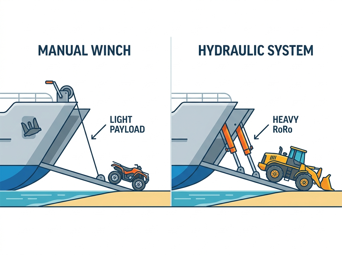 Custom Marine Vessel Bow Door Deployed on Unimproved Shoreline
