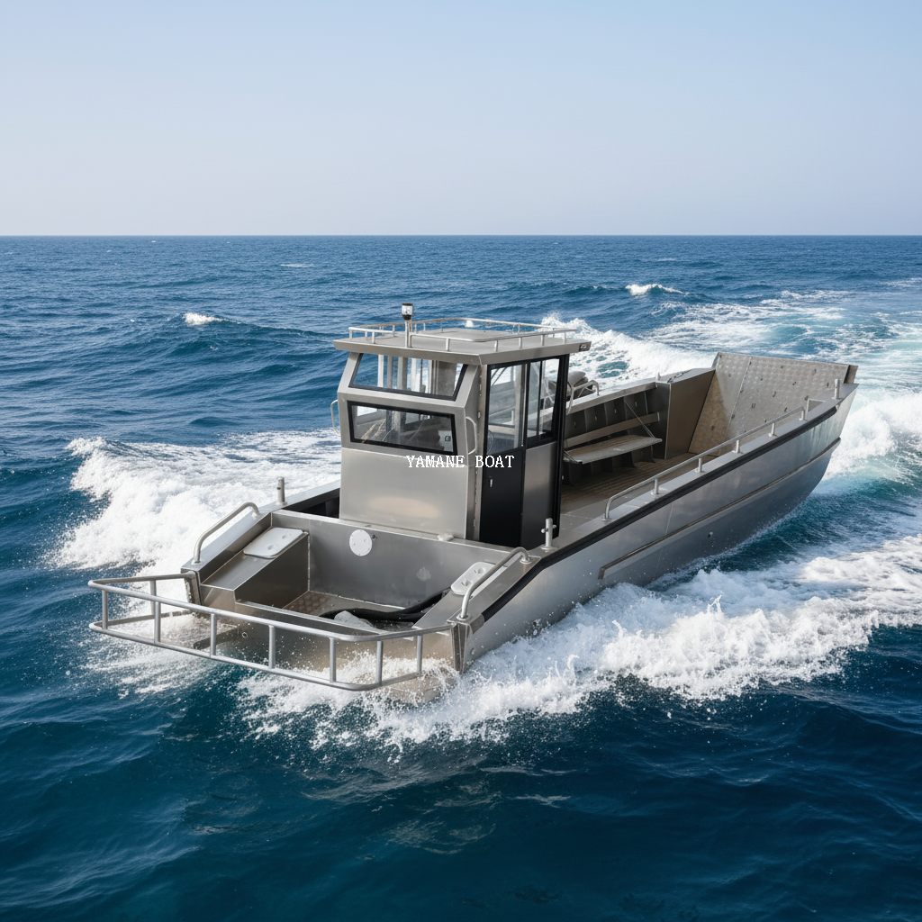 33ft Welded Aluminum Landing Boat with Wheel House And Fold Up Long Bench Seats 